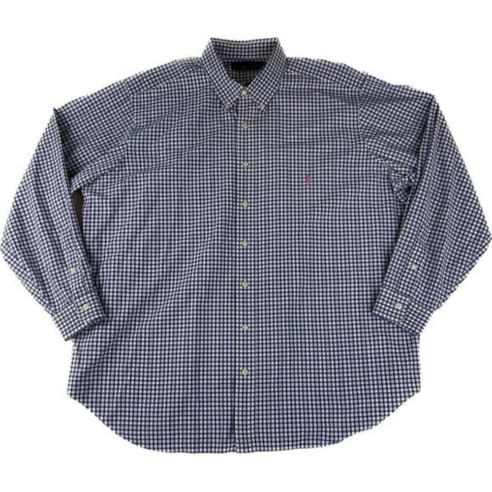 Ralph Lauren Shirt Men's 2XB 2XL Big Blue White Micro Check Gingham Pink Pony